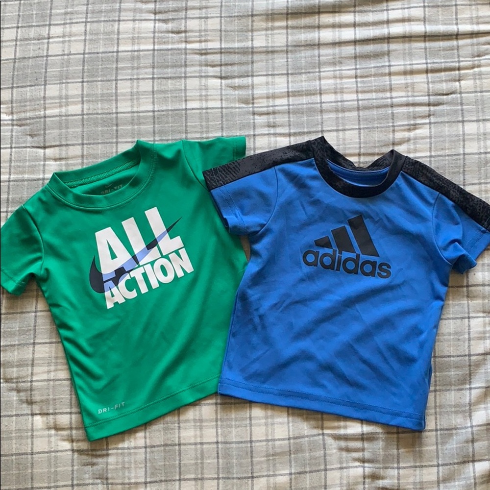 2 dry fit adidas and Nike shirts (size 12 months)